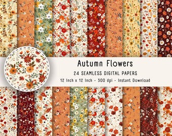 Autumn Florals Watercolor Printable Paper Digital Paper, Autumn Pattern, Fall Junk Journal, Card Making, Scrapbooking Paper, Digital Art