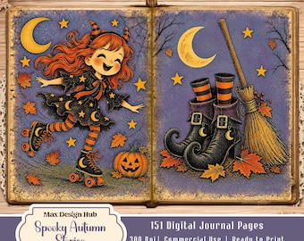 Spooky Autumn Stories Junk Journal, Whimsical Halloween Printable Pages, Fall Scrapbook Kit