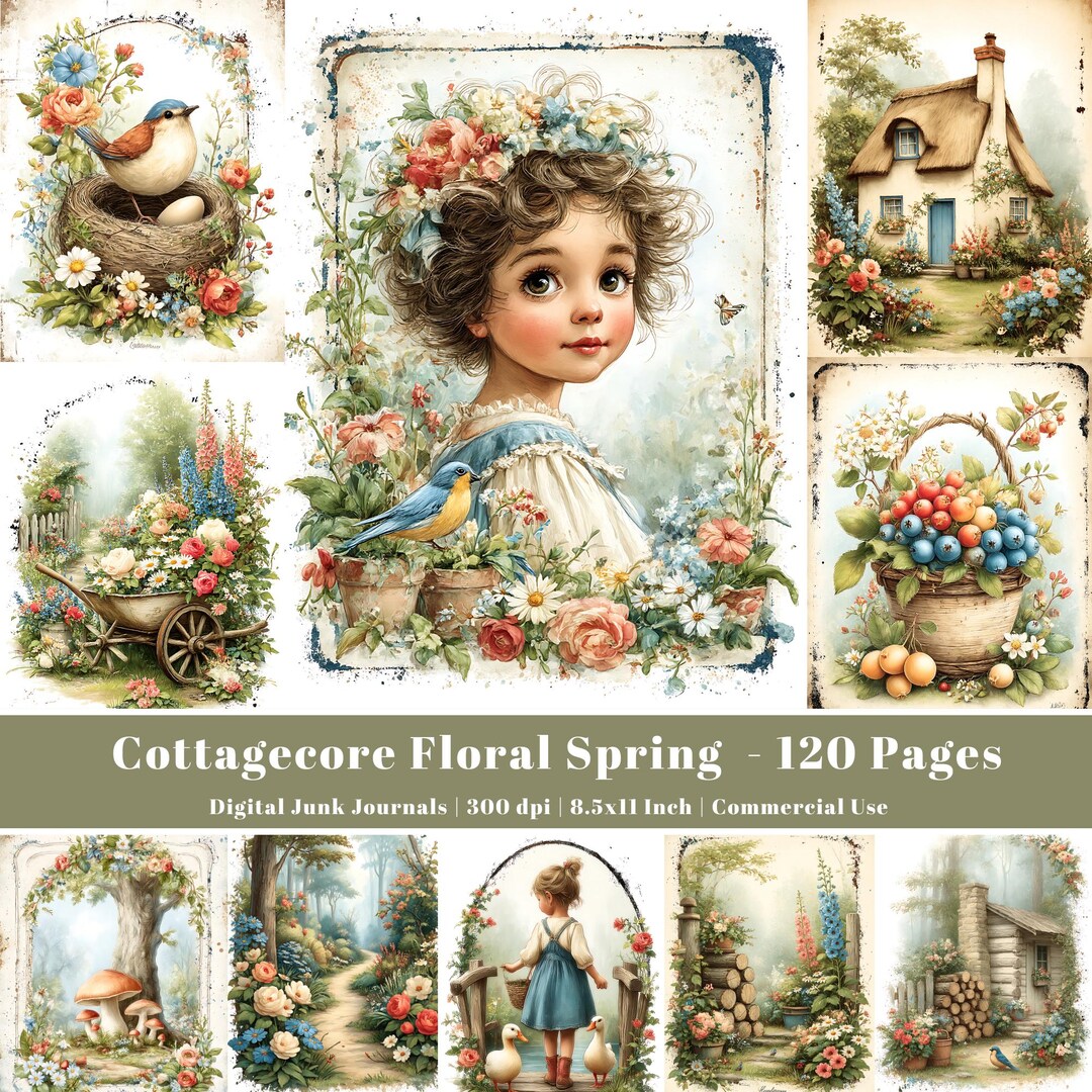 Cottagecore Floral Spring Junk Journal Kit, Vintage Ephemera Printable ...