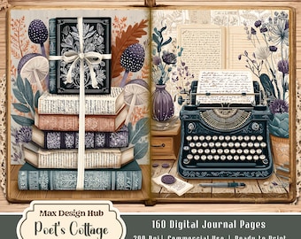 Poet's Cottage Junk Journal Pages, Literary Printable, Woodland Scrapbook, Cottagecore Ephemera