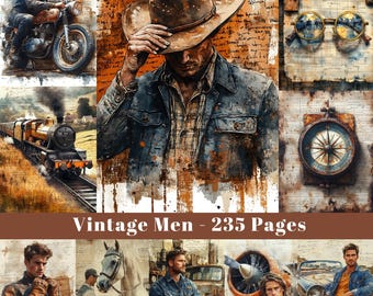 Vintage Men Junk Journal, rustikale maskuline Papiere, Cowboy Entdecker Abenteuer, Steampunk Industrie Ephemera, bedruckbar