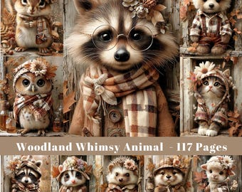 Autumn Animals Junk Journal Pages: Woodland Animals Ephemera (Digital Download, 117 JPGs)