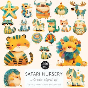 Clipart chambre d'enfant Safari, Animaux mignons, Décoration de chambre d'enfant Safari, Animaux de la forêt, Créations en papier, Sublimation, Papier numérique