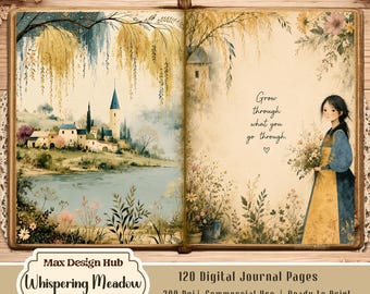 Whispering Meadow Junk Journal Kit, Cottagecore Botanical Printable Pages, Vintage Wildflower, Nature Scrapbook