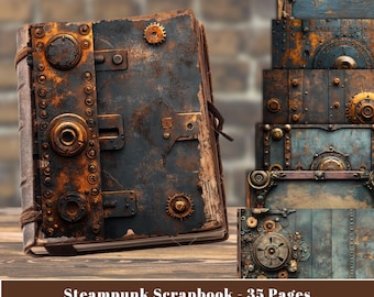 Steampunk Scrapbook Paper: Industrial Grunge Ephemera (Digital Download, 35 US Letter Pages)