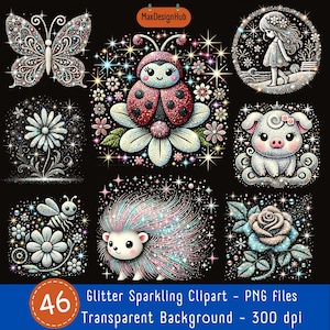 46 PNG Glitter Sparkling T-Shirts Clipart, Bling Shirt PNG, Party Theme, Sparkling Animals, Downloadable, Sublimation PNG, Commercial Use