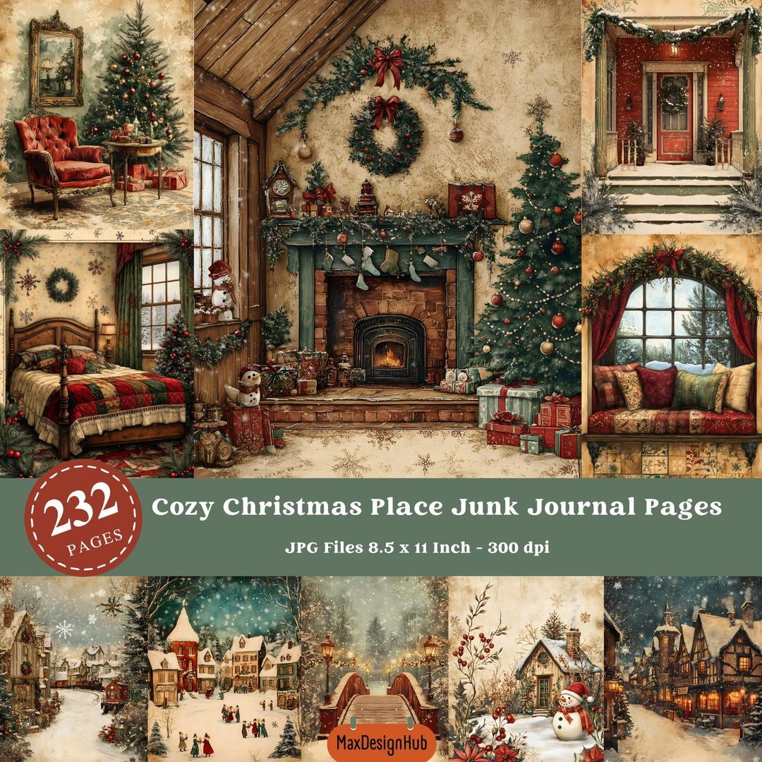 Vintage Christmas Cozy Place Printable Junk Journal Page, Vintage ...