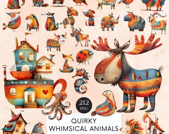 Imágenes prediseñadas de animales caprichosos: Imágenes PNG divertidas del bosque (descarga digital)