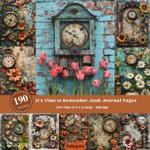 Time Capsule afdrukbare ongewenste dagboekpagina, klokbloemkunstafbeeldingen, bloemenpagina's, afdrukbare afbeelding, collageblad, plakboekafbeelding
