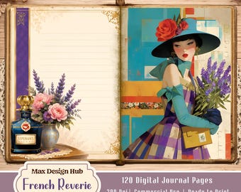 French Reverie Junk Journal Kit, French Vintage Printable, Paris Floral Scrapbook Background Pages