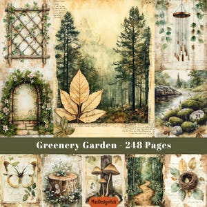 Giardino Botanico, Pagina di Junk Journal, Botanico Digitale, Kit di Carta per Album di Erbe Aromatiche, Stampa Floreale, Illustrazione della Natura, Forniture per Album