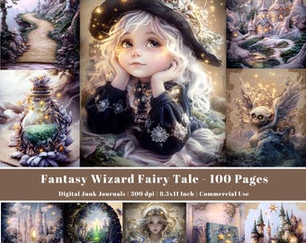 Fantasy Wizard Junk Journal Pages, Enchanted Fairy Tale Printable Kit, Magical Whimsical Collage Pages