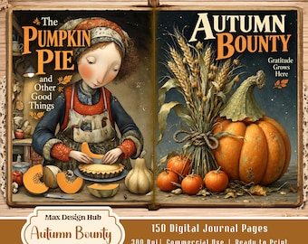 Autumn Bounty Junk Journal Pages, Whimsical Harvest Printable, Fall Scrapbook Kit, Storybook Ephemera
