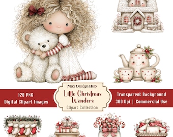 Little Christmas Wonders Clipart, Holiday PNG, Winter Junk Journal Graphics, Festive Scrapbook Elements