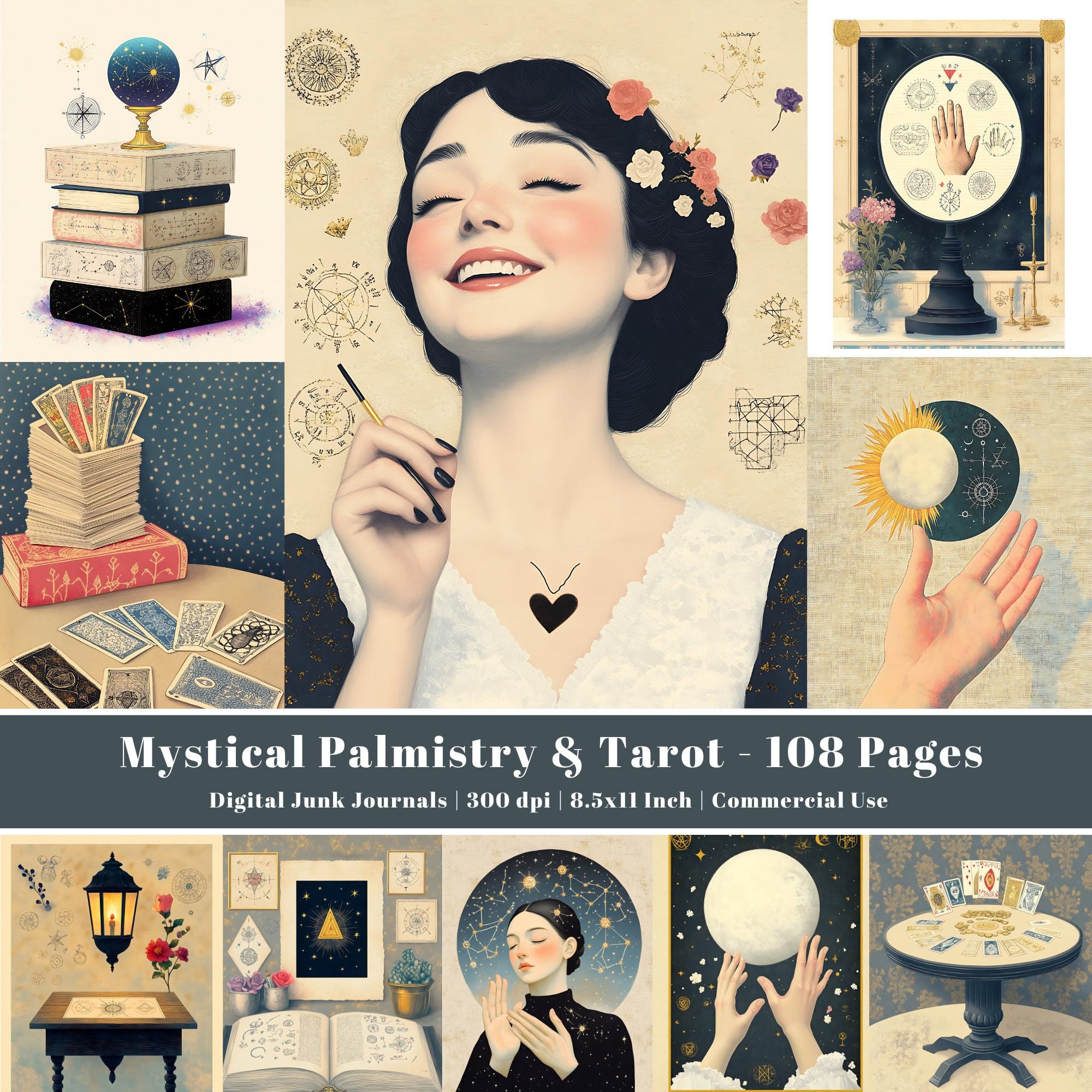 Mystical Palmistry Junk Journal Kit, Tarot Fortune Teller Papers ...