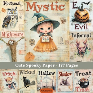 Cute Spooky, Junk Journal Page, Halloween, Gothic Prints, Vintage Halloween Ephemera, Scrapbooking Image,  Collage Sheet, Digital Paper