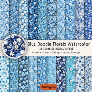 Blue Doodle Florals Seamless Paper: Scrapbook & Sublimation (Digital Download)