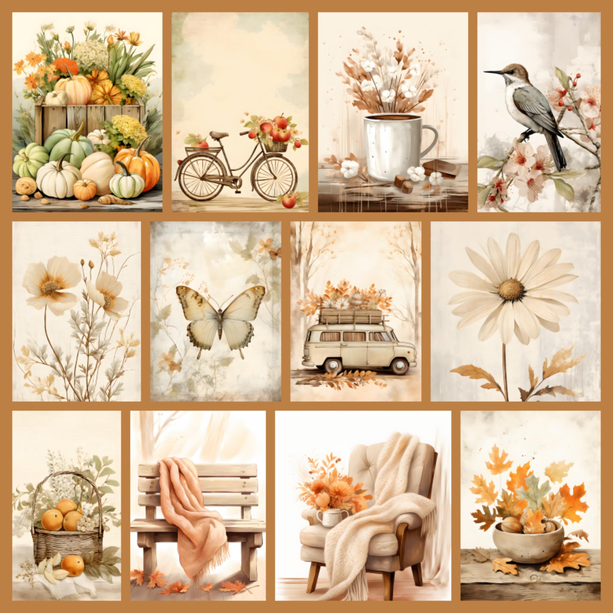 Minimalistisches Herbst Junk Journal Kit: 271 bedruckbare Seiten