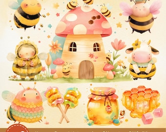 Honey Bees Watercolor Clipart: Nursery PNG Images (179 Files)