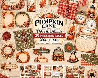 Pumpkin Lane Fussy Cuts, Halloween Junk Journal Ephemera, Autumn Printable Embellishments, Witchy Scrapbook Elements