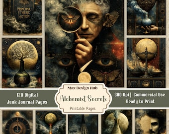 Alchemist Secrets Junk Journal, Occult Alchemy Printable, Dark Academia Ephemera, Mystical Celestial Scrapbook