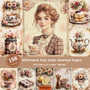 Afternoon Tea Printable Junk Journal Page, Tea Junk Journal, Shabby Chic, Vintage Card, Printable Image, Scrapbooking, Junk Journal Kit