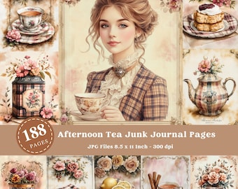 Afternoon Tea Junk Journal Pages: Shabby Chic Ephemera (Digital Download)
