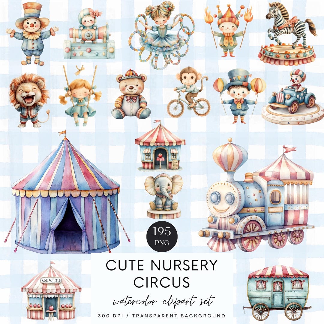 Watercolor Circus Clipart: Nursery Carnival PNG Set - Etsy UK