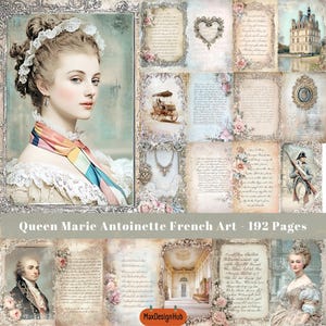 Marie Antionette ongewenste dagboekpagina's, shabby chic, rococo-kunst, vintage ephemera, afdrukbare afbeelding, scrapbookpagina's, digitale download