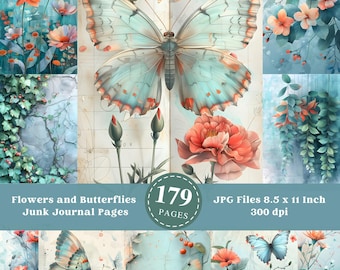 Floral Butterfly Junk Journal Kit: Shabby Chic Printable Paper (Digital Download)