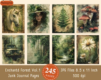 Enchanted Forest Junk Journal Pages: Woodland Animals, Mushrooms (Digital Download)
