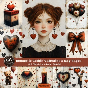 Gothic Valentine Junk Journal Page, Ephemera Valentine, Dark Love Junk Journal, Gothic Collage Sheet, Scrapbooking Page, Gothic Love