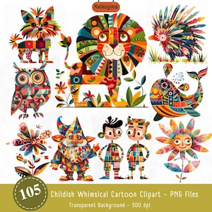 Clipart de desenho animado infantil caprichoso, animais caprichosos, animais engraçados, animal humorístico PNG, download digital, imagem para impressão, sublimação