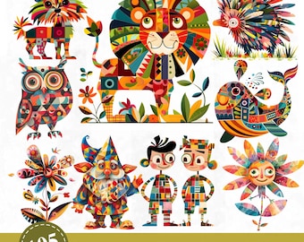 Whimsical Cartoon Animal Clipart: Funny PNG Images (Digital Download)