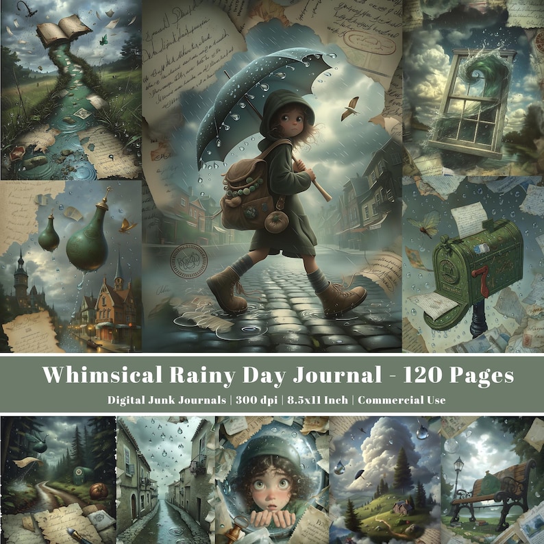 Whimsical Rainy Day Journal Kit, Spring Storybook Ephemera, Vintage ...