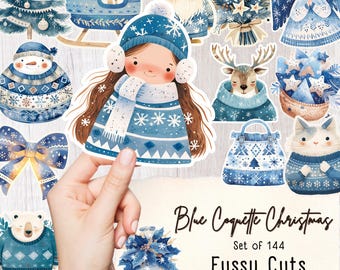 Blue Coquette Christmas Fussy Cuts: Świąteczne efemerydy do druku (pliki cyfrowe do pobrania, JPEG)