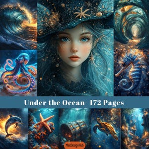Under the Ocean, Junk journal Page, Sea Digital Paper, Underwater Page, Blue Ocean, Printable Page, Background Image, Digital Download