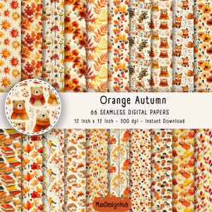 Papel para impressão de aquarela de outono laranja, papel digital, padrão de outono, diário de lixo de folhas de outono, criação de cartões, papel para scrapbooking, JPG