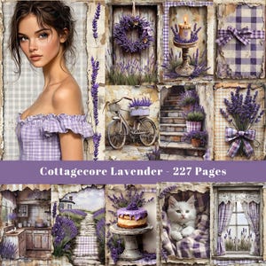 Cottagecore Lavendel, Collage Junk Journal Seiten, Lila Thema, Floral Seiten, Papiermodell, Druckbares Bild, Scrapbook Papier, Digitales Papier