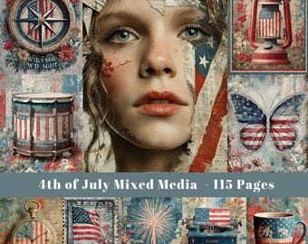 4th of July Junk Journal Pages, Patriotic Ephemera (Digital Paper)