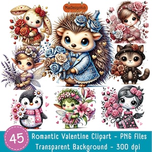 Valentine Watercolor Clipart: Romantic Gnomes, PNG Files (Digital Download)