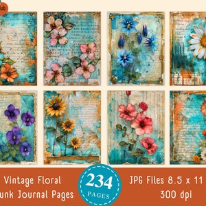 234 vintage Floral Junk-dagboekpagina's, digitale download, lentebloem collagebladen, botanisch plakboekpapier, botanische kaarten afdrukbaar