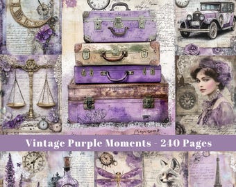 Vintage Purple Junk Journal Pages: Shabby Chic Ephemera (Digital Paper)
