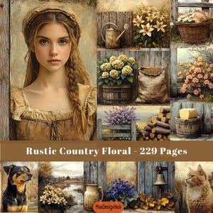 Rustikales Landhaus Floral, Junk Journal Seite, Cottage, Floral Seiten, Papiermodelle, druckbares Bild, Scrapbook Papier, digitales Papier