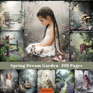 Dream Garden, Junk Journal Pages, Floral Spring, Garden Ephemera, Digital Paper, Collage Paper, Scrapbooking Pages, Printable Image