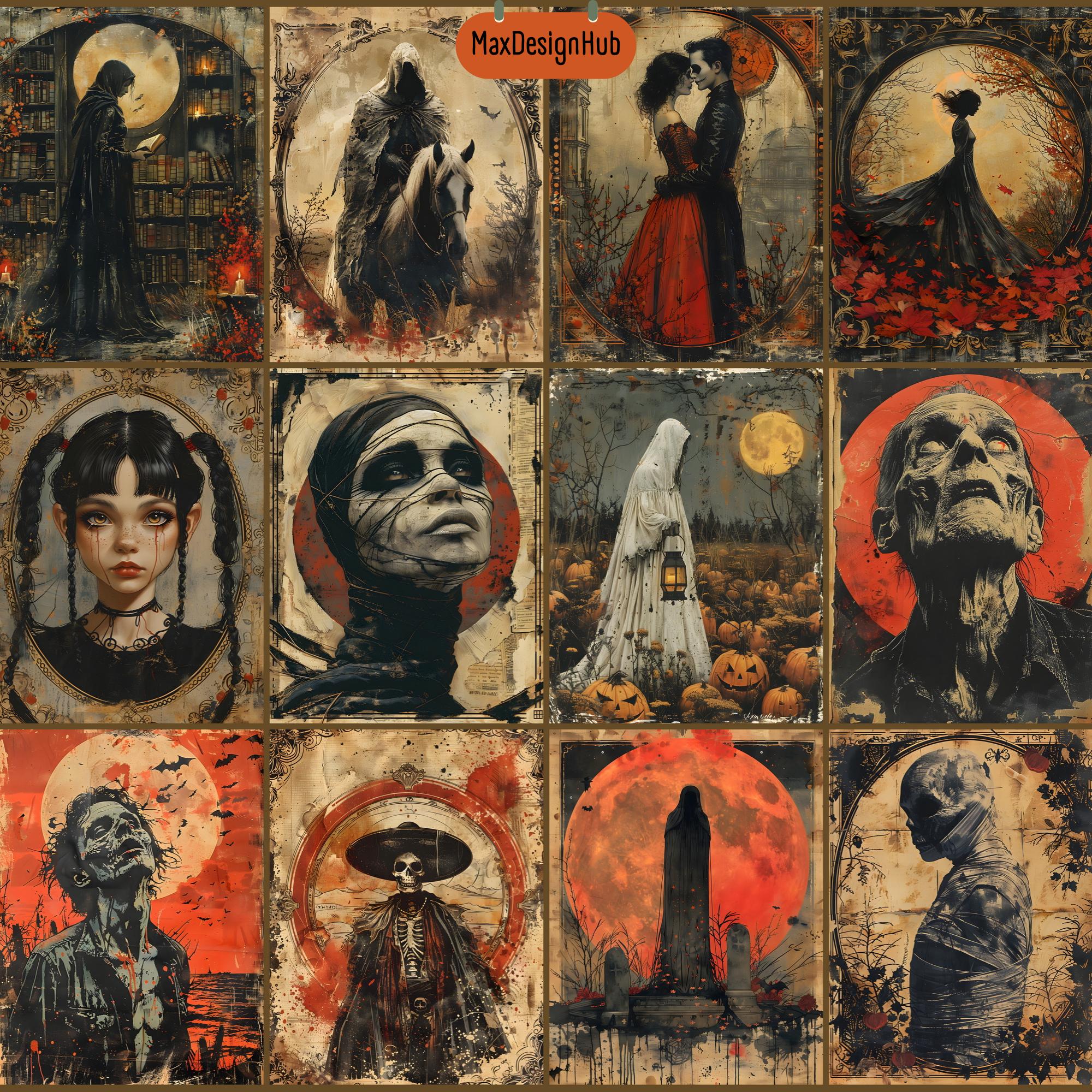 不気味なレトロなハロウィンジャンクジャーナルページ：不気味な印刷