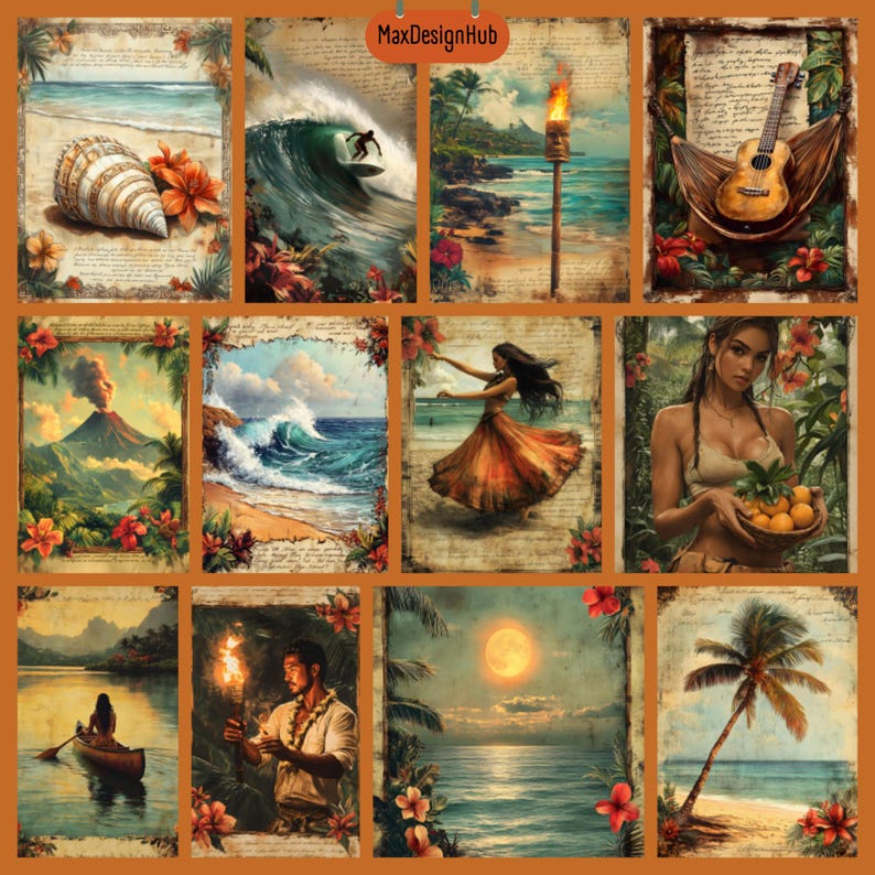 Tropical Hawaiian Junk Journal Pages: Beach Vacation Art (digital ...