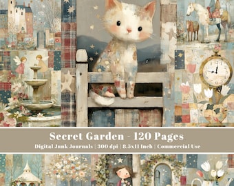Secret Garden Junk Journal Pages: Vintage Ephemera, Scrapbooking Image (Digital Download, JPEG Files)