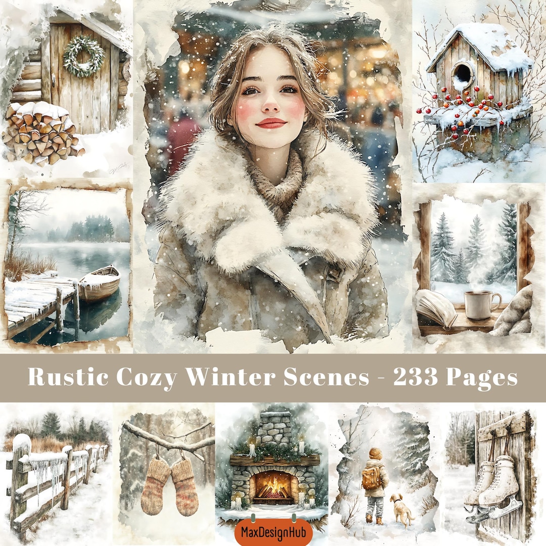 Rustic Winter Scenes: Junk Journal Pages, Scrapbook Paper (digital ...