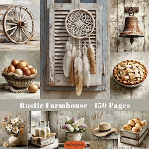 Rustic Farmhouse, Junk Journal, Paint Texture, Countryside, Rustic, Cottage, Florals, Scrapbook Supplies, Digital Paper, Printable Image